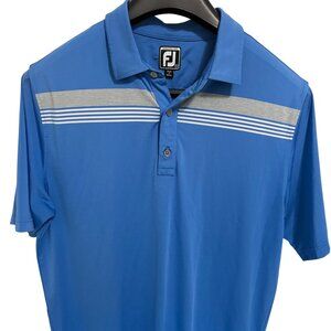 Footjoy Golf Polo Shirt Mens Size XL Blue Striped Desert Forest Logo